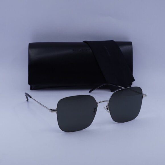 Saint Laurent SL410 WIRE 004 Square Sunglasses - Silver/Grey - Picture 1 of 9